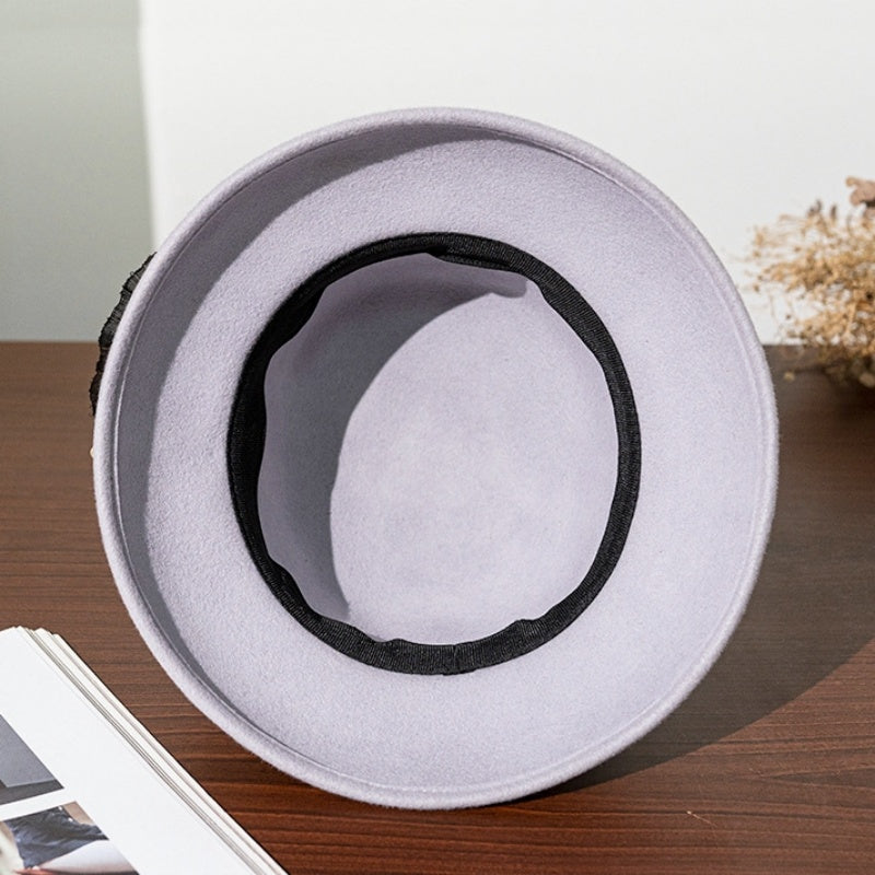 Felt Top Hat with Linen Bow and Pearl