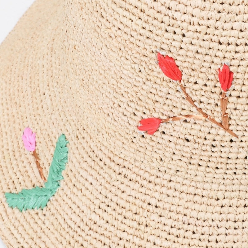 Sun Hat Straw Hat with Colorful Embroidery
