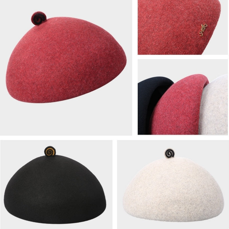 Felt Beret with Circular Decoration