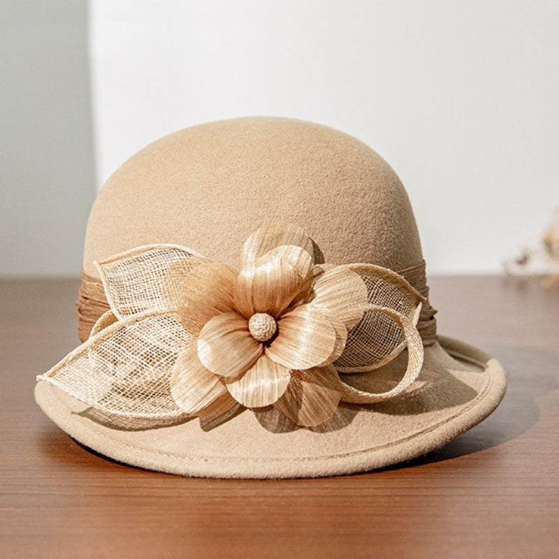 Felt Rolled Edge Top Hat with Camellia Decoration