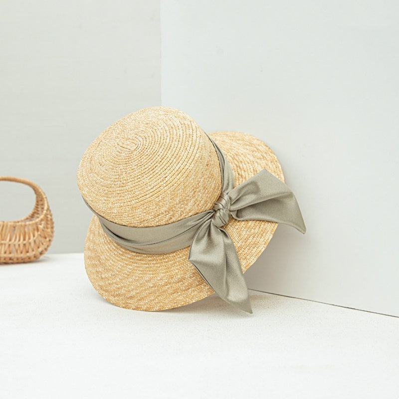 Sun Hat Straw Hat with Green Bow Webbing