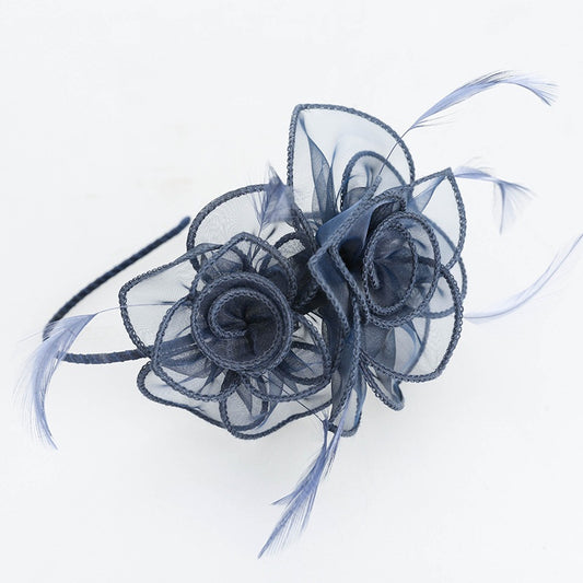 Mesh Feather Double Flowers Hairband