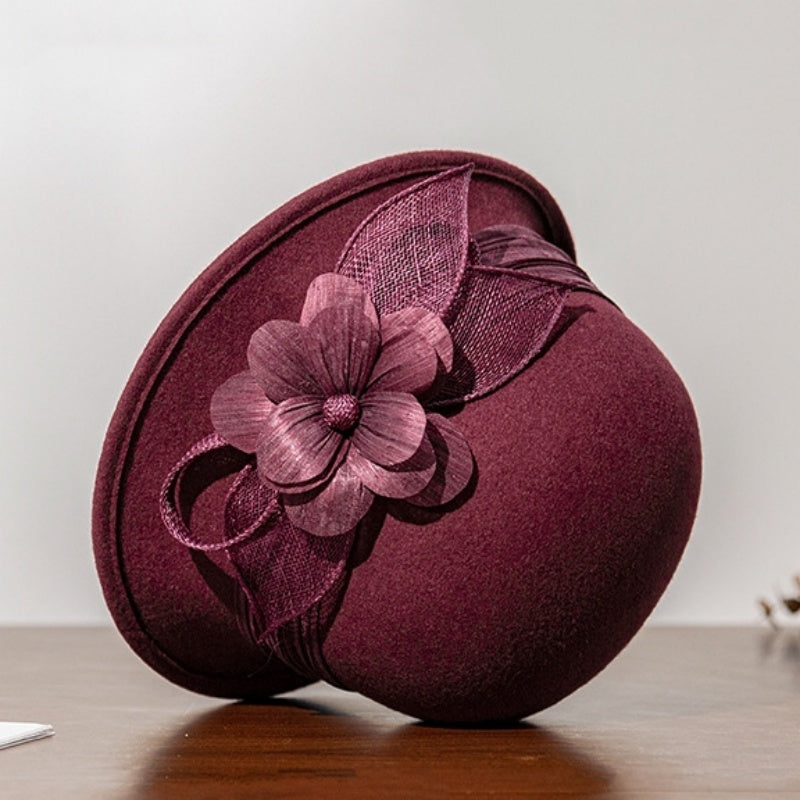 Felt Rolled Edge Top Hat with Camellia Decoration