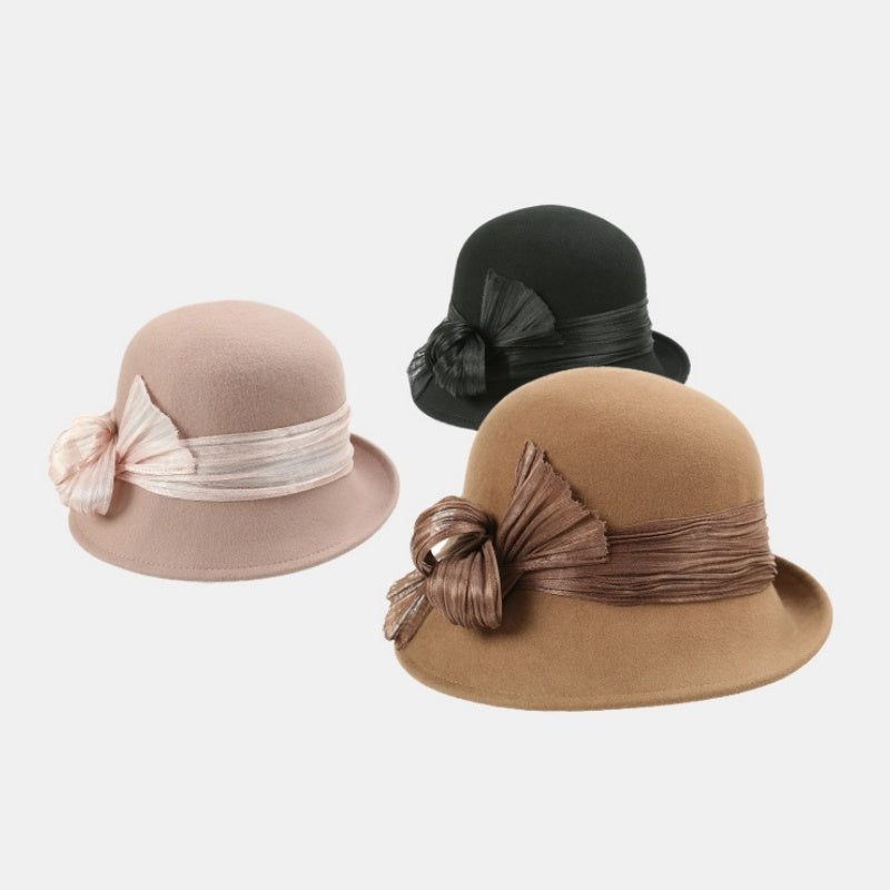 Felt Top Hat Rolled Edge with Linen Bow