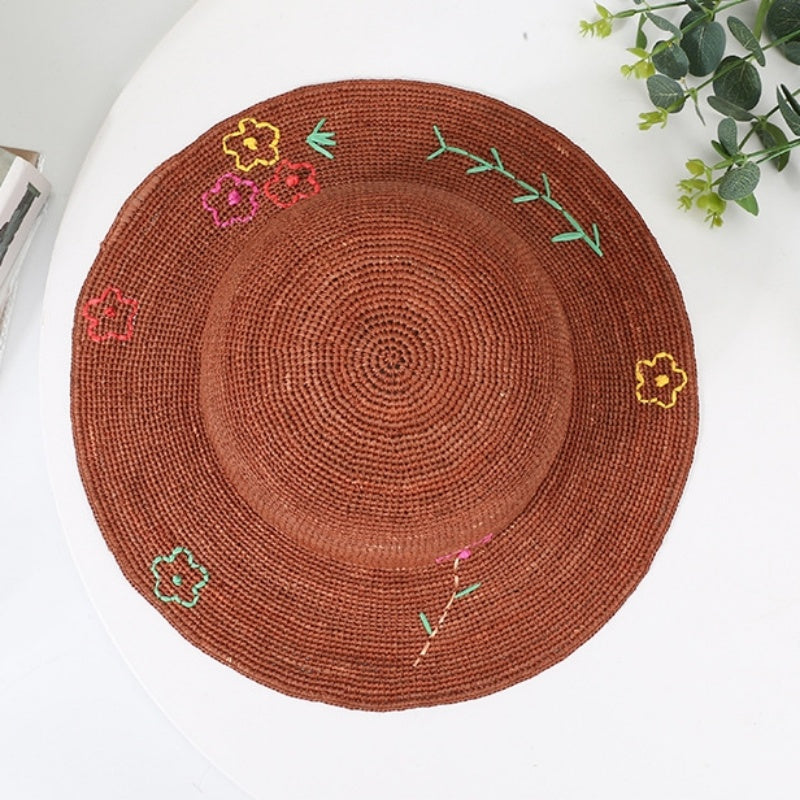 Sun Straw Hat with Colorful Embroidery