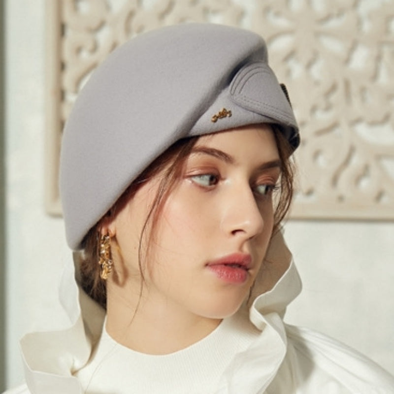 Stewardess Beret with Bow Checkered Mouth