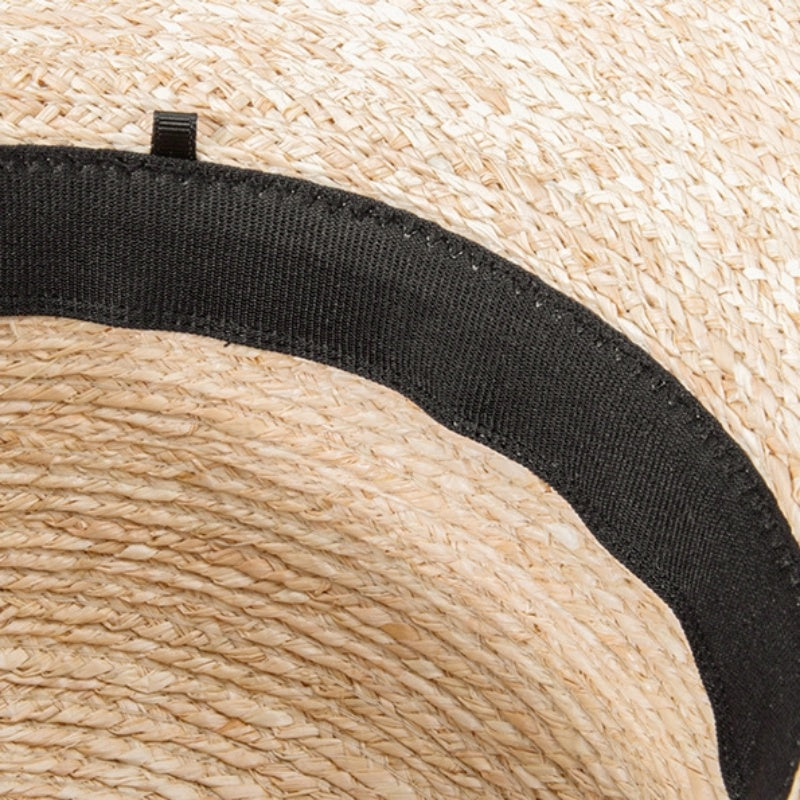 Rolled Edge Sun Hat Straw Hat with String Beads and Bow