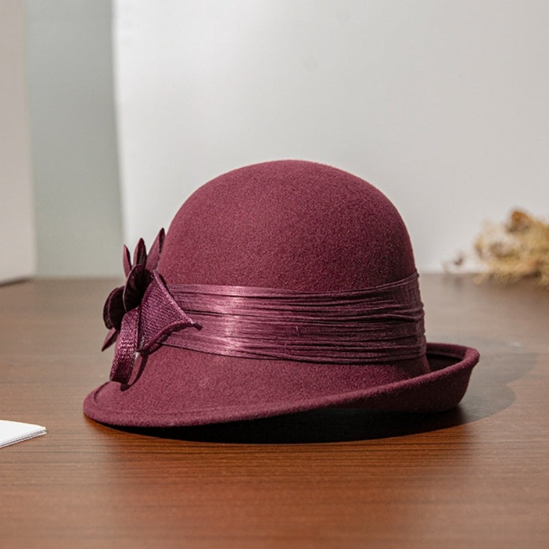 Felt Rolled Edge Top Hat with Camellia Decoration