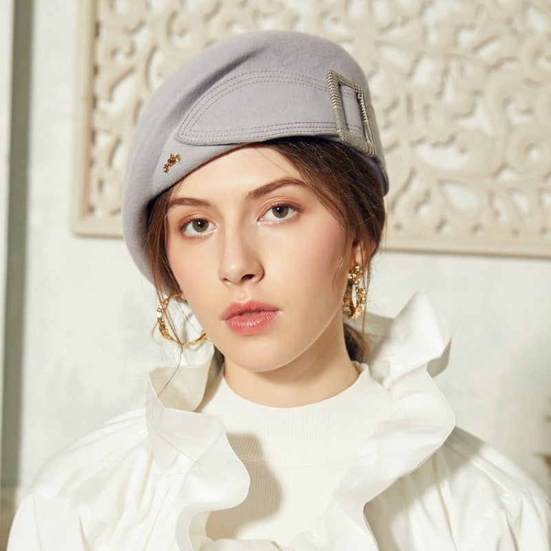 Stewardess Beret with Bow Checkered Mouth