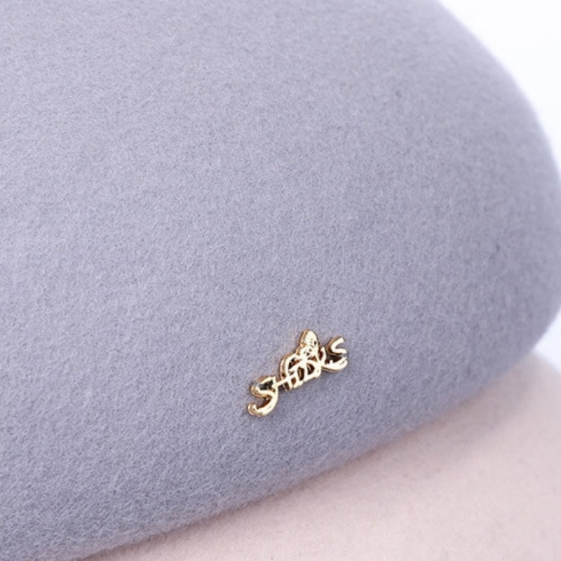 Felt Beret with Bow Webbing and Tubular Beads
