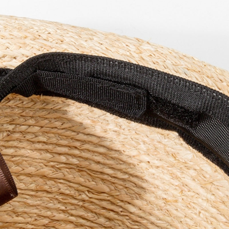 Rolled Edge Sun Hat Straw Hat with String Beads and Bow