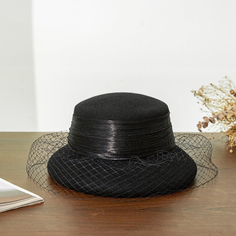 Felt Top Hat with Linen Yarn Webbing and Veil