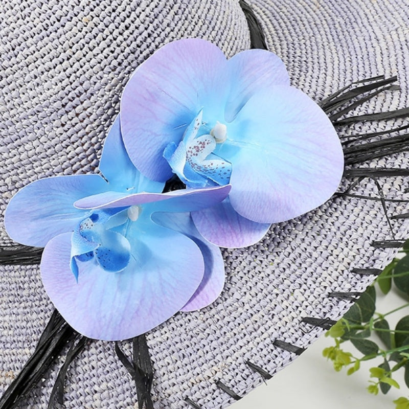 Sun Straw Hat with Phalaenopsis Decoration