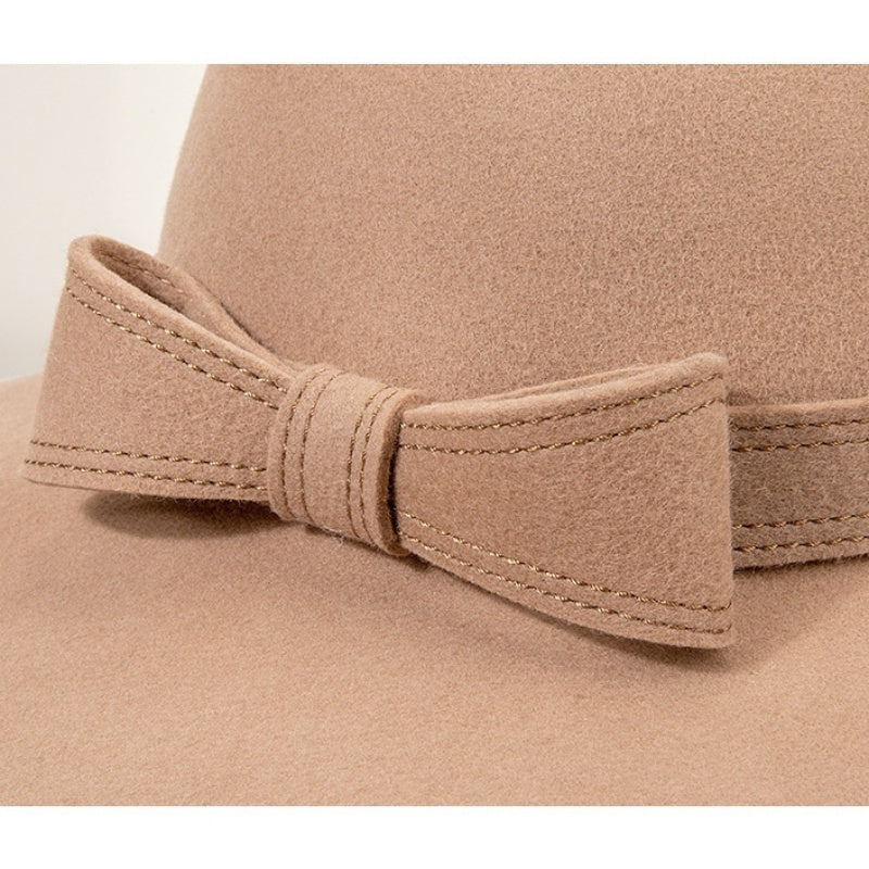 Felt Wide Brim Top Hat with Bow Webbing Decoration