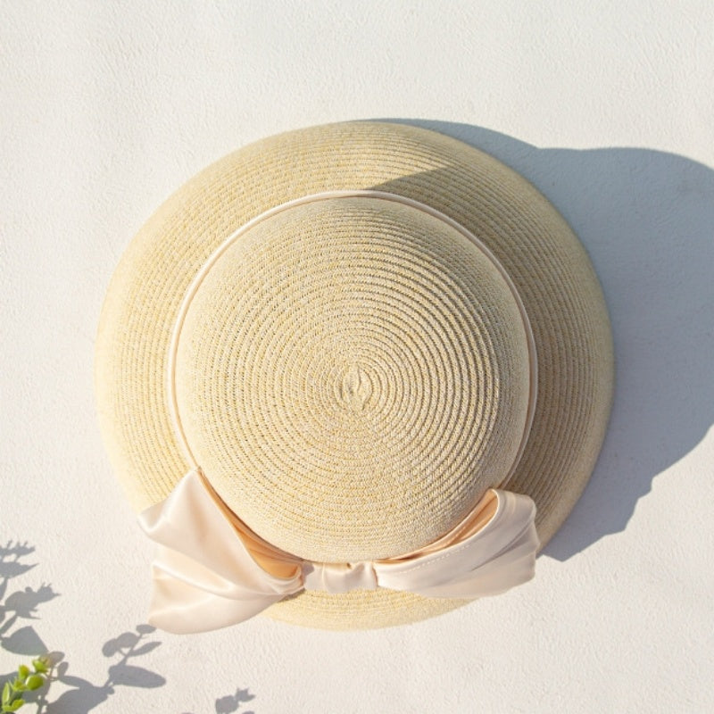 Straw Top Hat with Bow Webbing