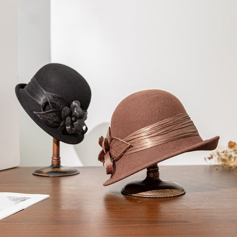 Felt Rolled Edge Top Hat with Camellia Decoration