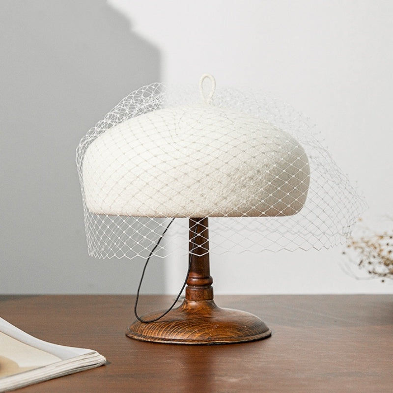 Felt Beret with Grid Veil