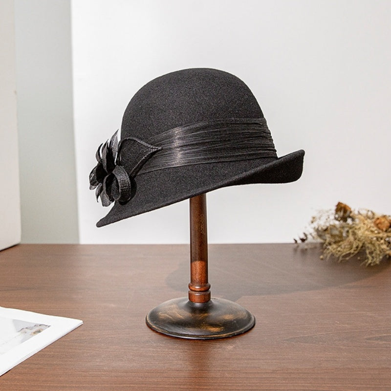 Felt Rolled Edge Top Hat with Camellia Decoration
