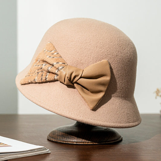 Felt Top Hat with Velvet and Leather Splicing Bow