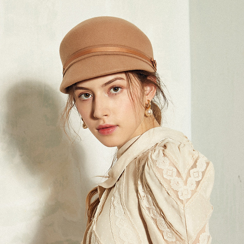 Felt Equestrian Newsboy Hat with Ribbon Decoration