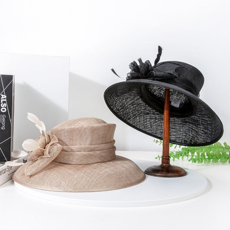 Top Hat Sun Hat with Flower and Bow Decorations