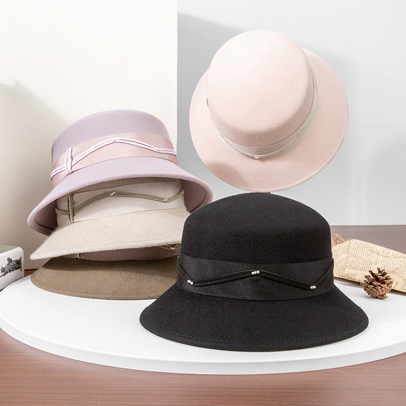 Felt Top Hat with Webbing and Pearl