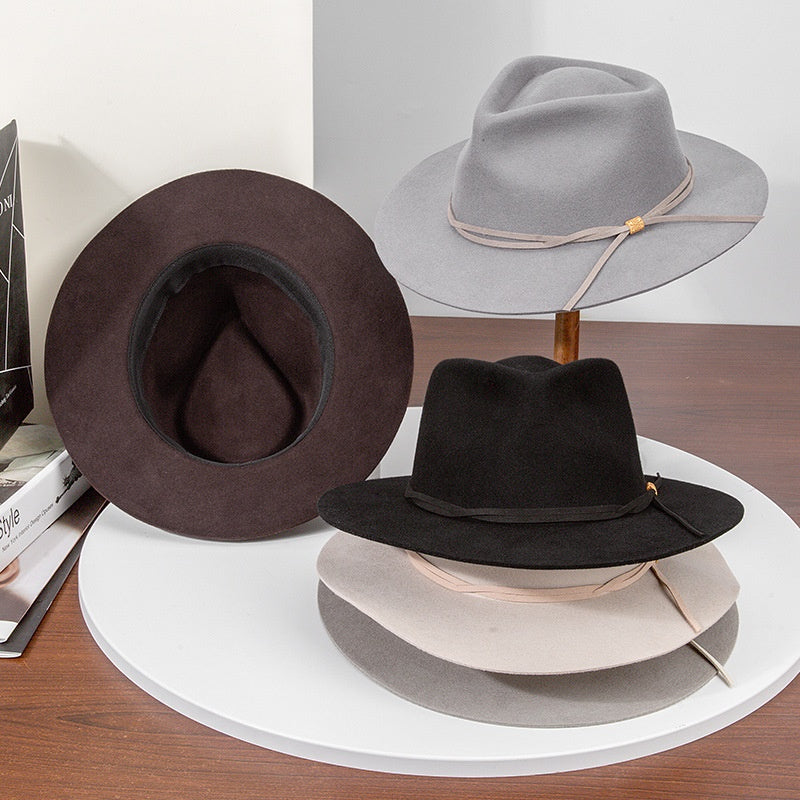 Felt Top Hat with Wooden Beads Bow Webbing