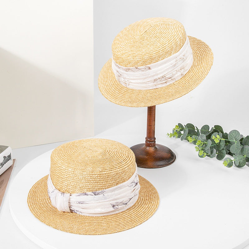 Bowler Hat Sun Hat with Printed Ribbon
