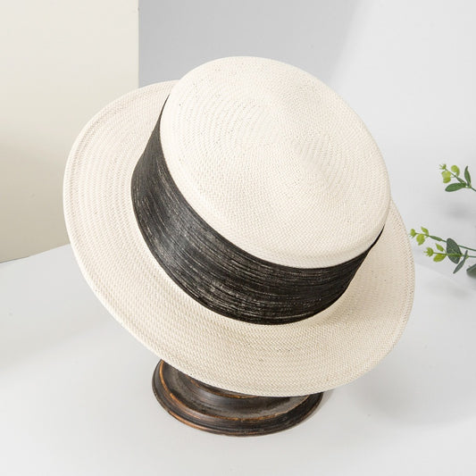 Sun Hat Bowler Hat with Black Linen Yarn Webbing