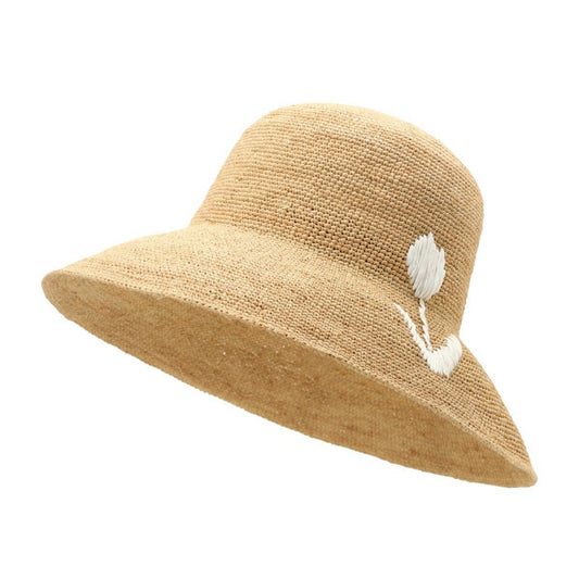 Straw Hat with Tulip Embroidery