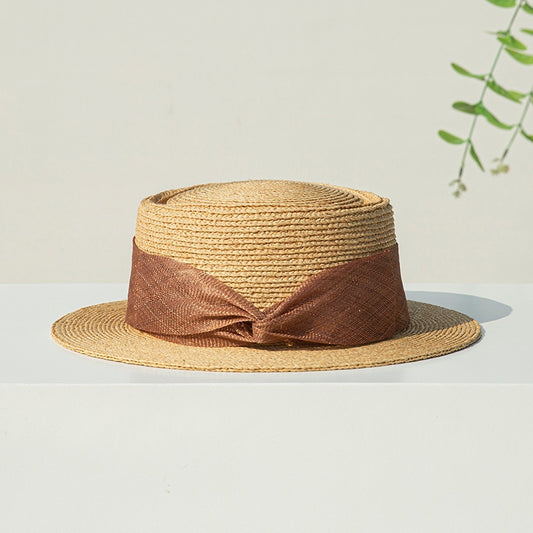 Straw Top Hat with Cambric Bow