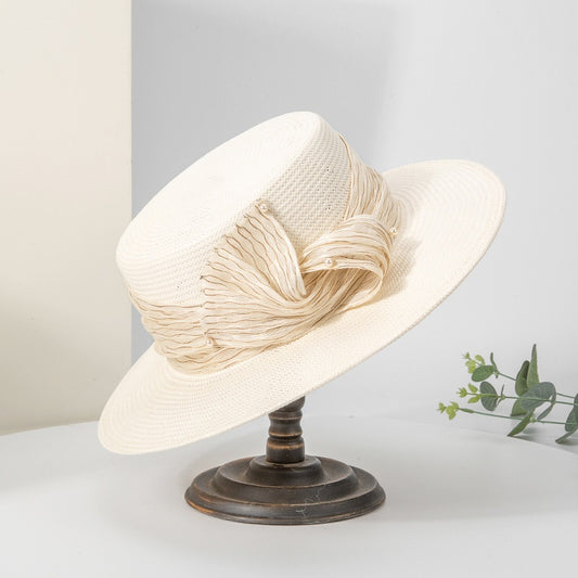 Bowler Hat Sun Hat with Linen Yarn Webbing and Beads
