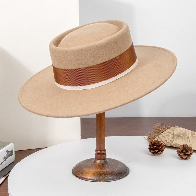 Felt Wide Brim Top Hats with Bow Webbing