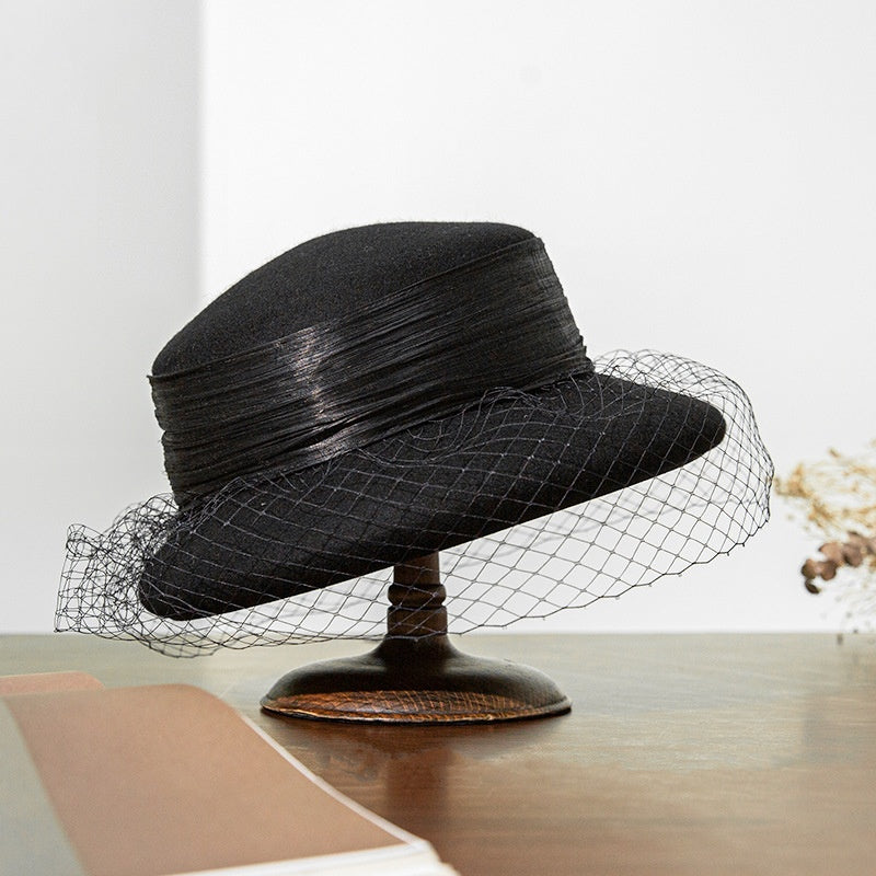 Felt Top Hat with Linen Yarn Webbing and Veil