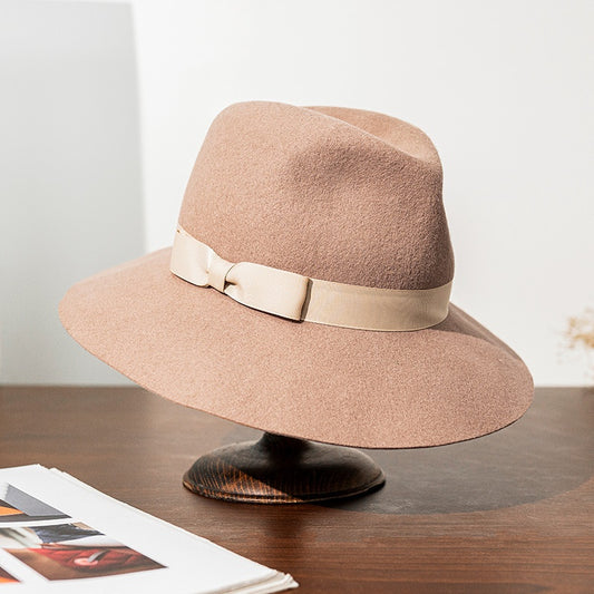 Felt Wide Brim Top Hat with Bow Webbing