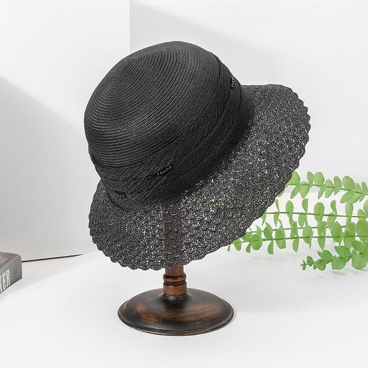 Black Sun Hat Straw Hat with Beads