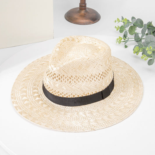 Sisal Top Hat with Black Decorative Ribbon
