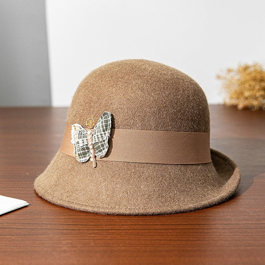 Felt Rolled Edge Top Hat with Butterfly Decoration