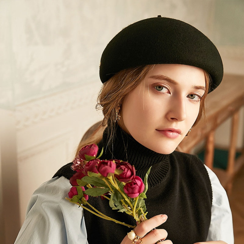 Felt Beret with Circular Decoration