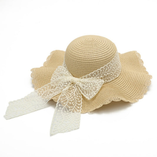 Foldable Straw Hat with Wide Wrinkled Brim