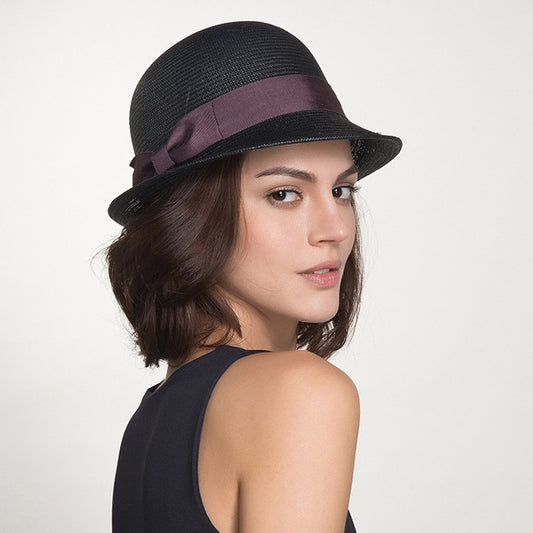 Rolled Edge Sun Hat Straw Hat with Bow