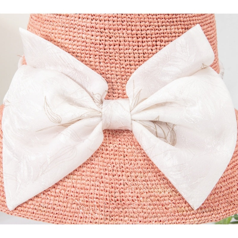 Sun Hat Straw Hat with Printed Bow