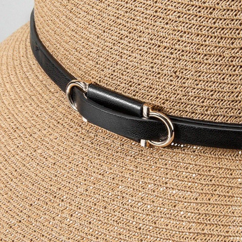 Sun Hat Straw Hat with Black Leather Band