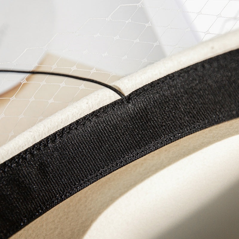 Felt Beret with Grid Veil