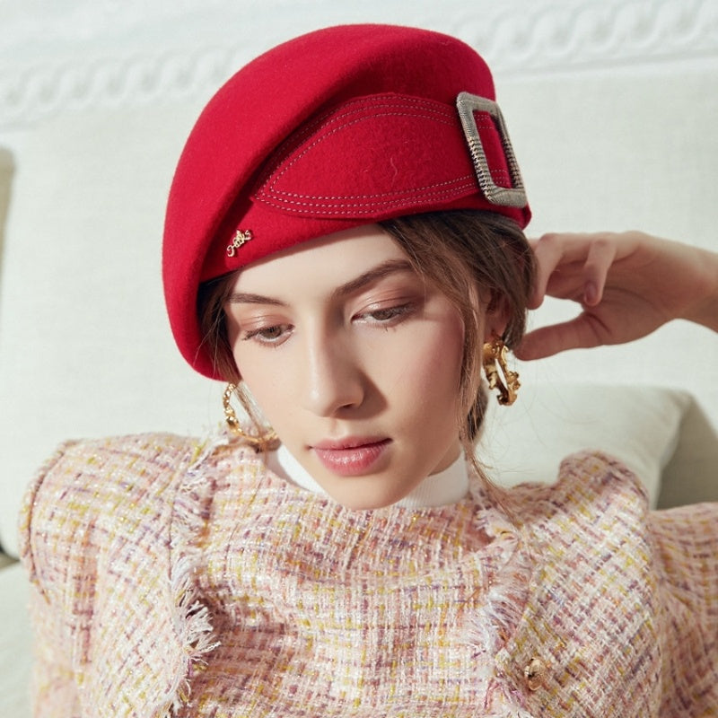 Stewardess Beret with Bow Checkered Mouth