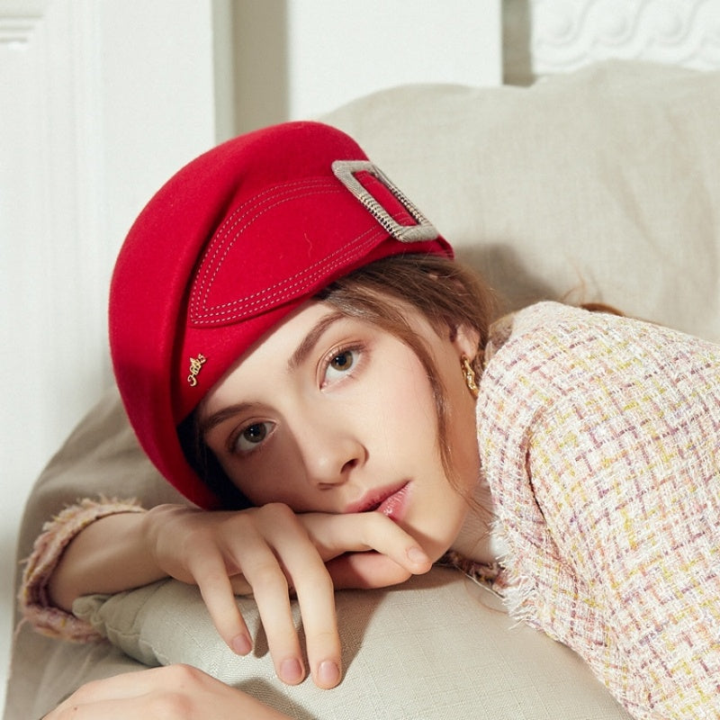 Stewardess Beret with Bow Checkered Mouth