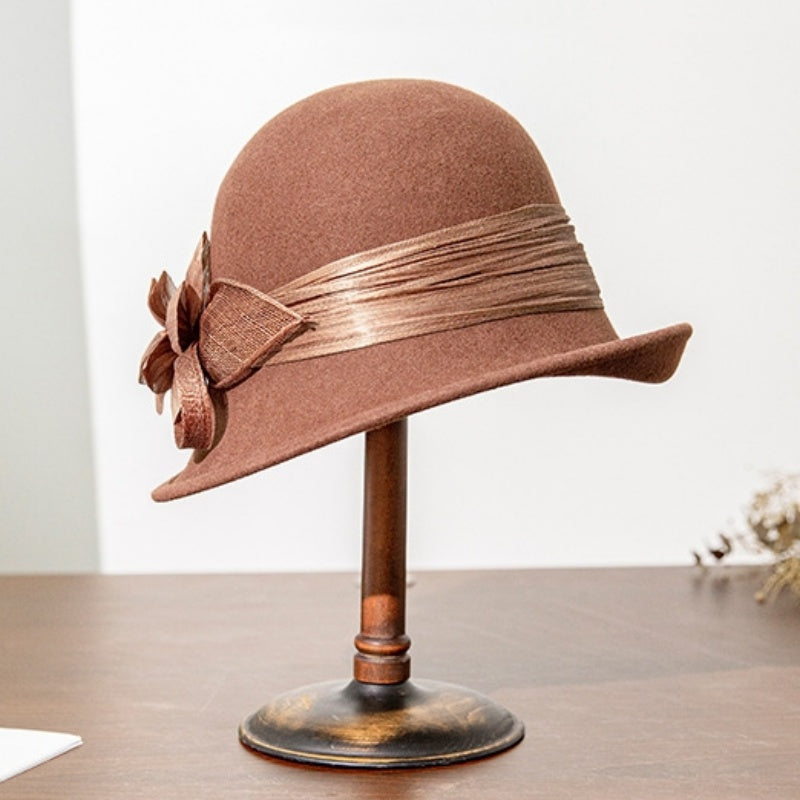 Felt Rolled Edge Top Hat with Camellia Decoration