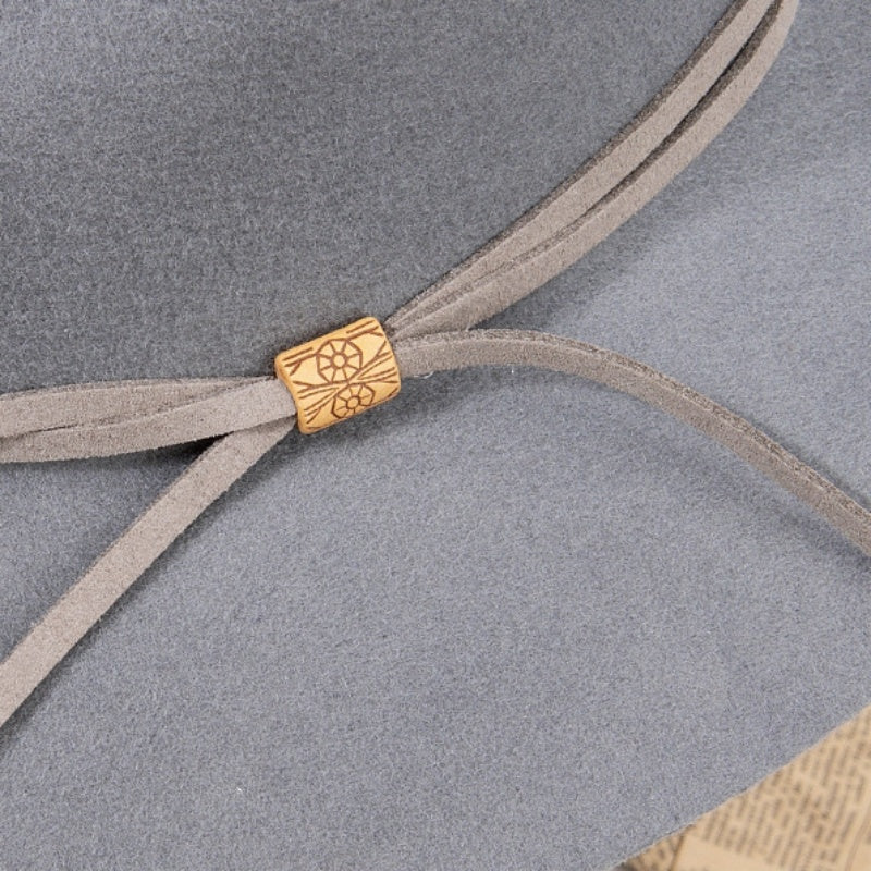 Felt Top Hat with Wooden Beads Bow Webbing
