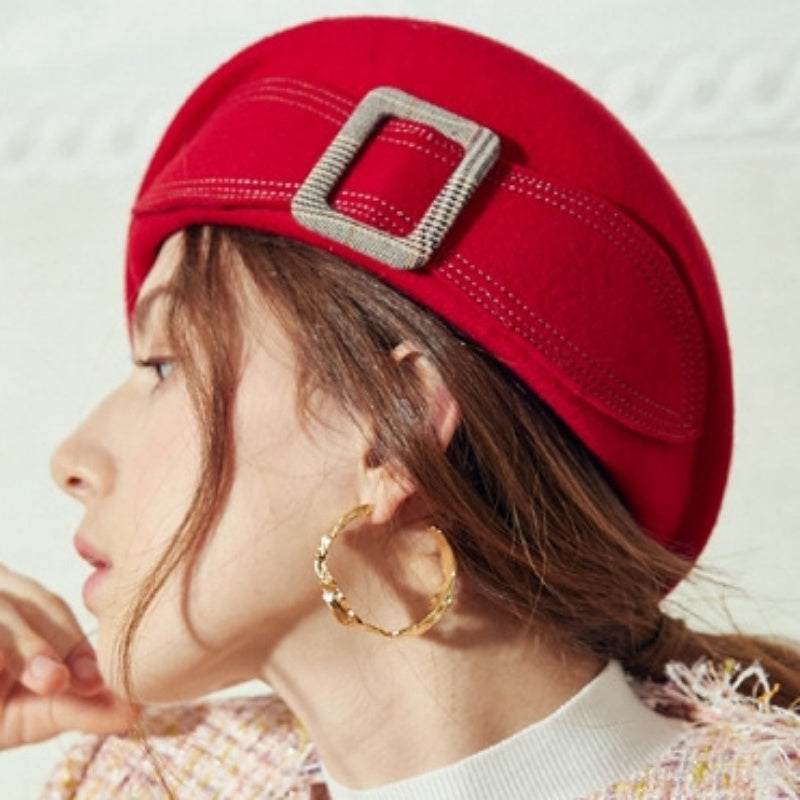 Stewardess Beret with Bow Checkered Mouth