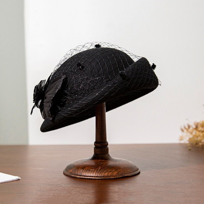 Felt Beret with Pearl Flower and Lace